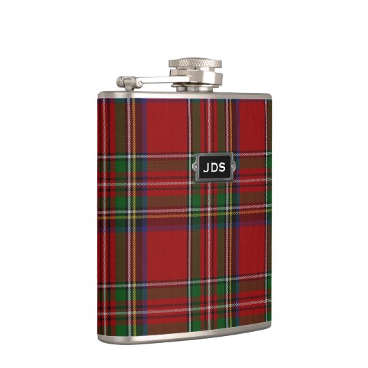 Monogramed Royal Stewart Tartan Pset Flask Heupfles (Rechts)