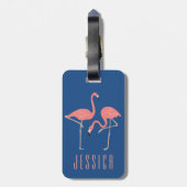 Monogramed roze flamingo illustratie bagagelabel (Achterkant verticaal)
