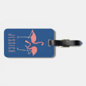 Monogramed roze flamingo illustratie bagagelabel (Achterkant horizontaal)