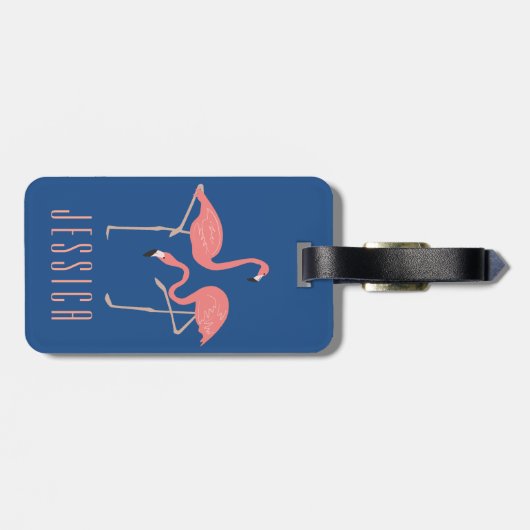 Monogramed roze flamingo illustratie bagagelabel (Achterkant horizontaal)