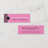Monogramed Roze Kant Achtergrond Zwart Damasks Mini Visitekaartje (Voorkant / Achterkant)