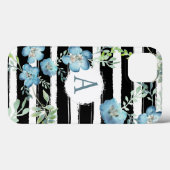 Monogramed Stripes Blue Floral Case-Mate iPhone Case (Achterkant (horizontaal))