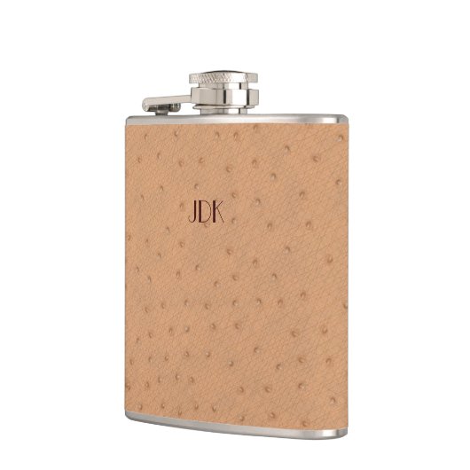 Monogramed Tan Ostrich Leather Check Flask Heupfles (Links)