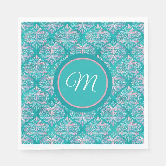 Monogramed Teal Pattern Napkins Servet (Voorkant)