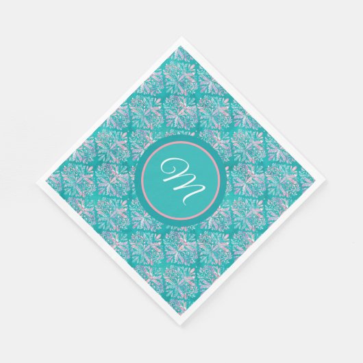 Monogramed Teal Pattern Napkins Servet (Hoek)