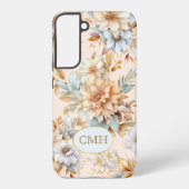 Monogramed Telefoonhoesje Peach Blue Floral Samsung Galaxy Hoesje (Achterkant)