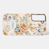 Monogramed Telefoonhoesje Peach Blue Floral Samsung Galaxy Hoesje (Achterkant horizontaal)