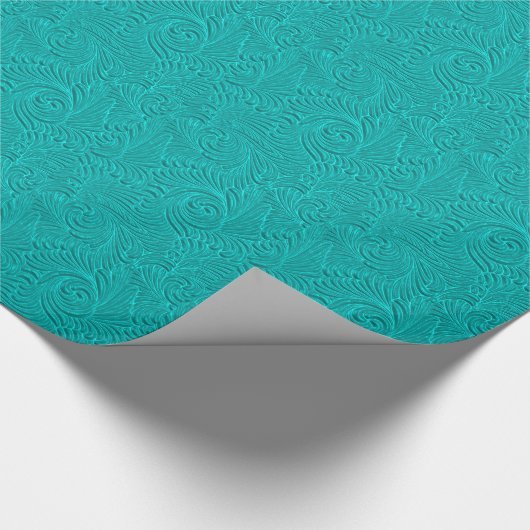Monogramed Turquoise Embossed Floral Dammaskers Cadeaupapier (Hoek)