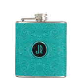 Monogramed Turquoise Embossed Floral Dammaskers Heupfles (Voorkant)