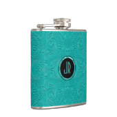 Monogramed Turquoise Embossed Floral Dammaskers Heupfles (Rechts)