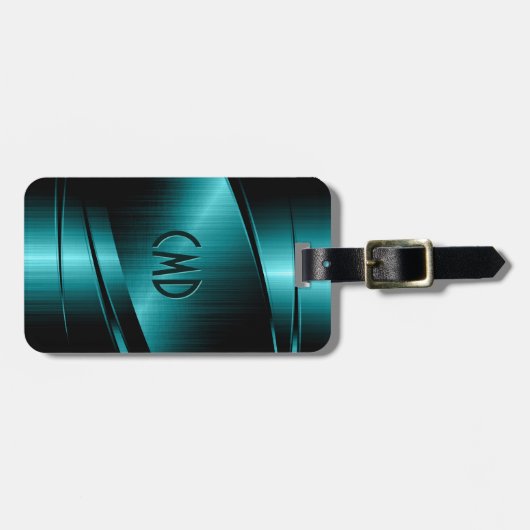 Monogramed Turquoise Green Faux Metallic Design Bagagelabel (Voorkant horizontaal)