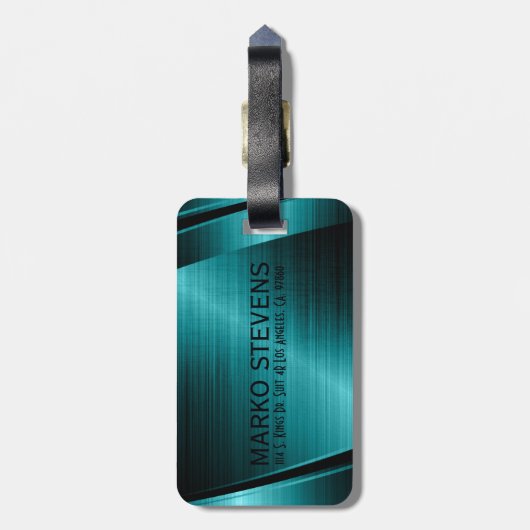 Monogramed Turquoise Green Faux Metallic Design Bagagelabel (Achterkant verticaal)