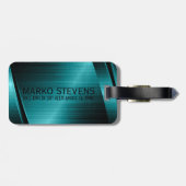 Monogramed Turquoise Green Faux Metallic Design Bagagelabel (Achterkant horizontaal)