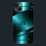 Monogramed Turquoise Green Metallic Design iPhone 13 Hoesje<br><div class="desc">Elegant turquoise groen metalen ontwerp, roestvrij staal ziet er uit met dynamische lijnen. en optioneel monogram. Het is beschikbaar op andere producten. Niet echt metaal maar afbeelding van metallische textuur. Als u om het even welke hulp het aanpassen, het veranderen van kleur, of iets anders aan om het even welk...</div>