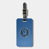 Monogramed versleten blauw leder look bagagelabel (Voorkant verticaal)