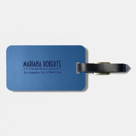 Monogramed versleten blauw leder look bagagelabel (Achterkant horizontaal)