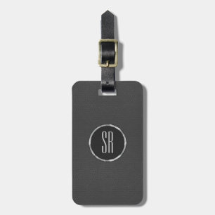 Monogramed versleten grijs leder look bagagelabel