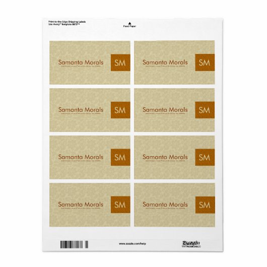 Monogramed Vet Modern Beige & Bruin Damasks 2 Etiket (Full Sheet)