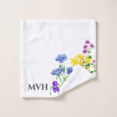 Monogramed Waterverf Wilde Bloemen Bad Handdoek (Wasdoekje)