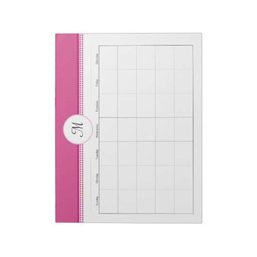 Monogramed Weekly Planner 40 pg 11 x 8,5 Notitieblok (Linkerzijde)