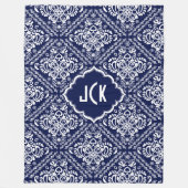 Monogramed White Floral Damkers & Blue Background Fleece Deken (Voorkant)