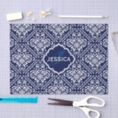 Monogramed White Floral Damkers & Blue Background Tissuepapier (Craft)