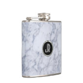 Monogramed White Marble Stone Pattern & Silver Heupfles (Rechts)