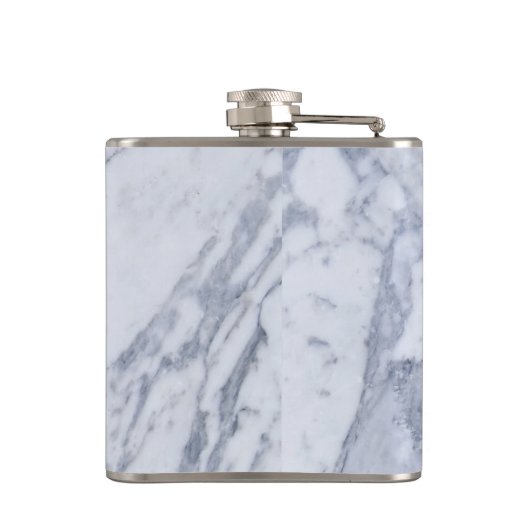 Monogramed White Marble Stone Pattern & Silver Heupfles (Achterkant)