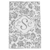 Monogramed White & Metallic Silver Floral Damasers Medium Cadeauzakje (Achterkant)