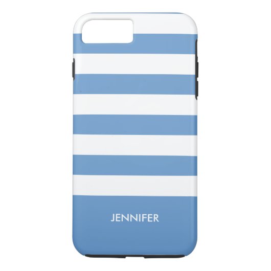 Monogramed White Stripes Sky Blue Background Case-Mate iPhone Case (Achterkant)