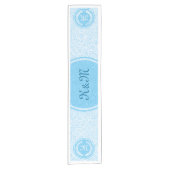 Monogramed Wit & Blauw Paisley & Krans Korte Tafelloper (Voorkant)