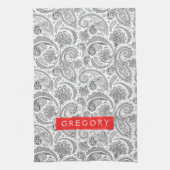 Monogramed wit en grijs bloemen paisley theedoek (Verticaal)