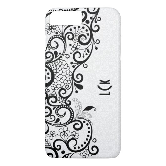 Monogramed Wit & Zwart Bloemen Kant & Damaskers Case-Mate iPhone Case (Achterkant)