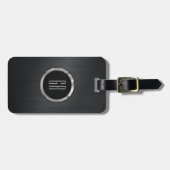 Monogramed zwart geborsteld aluminium textuur 2 bagagelabel (Voorkant horizontaal)