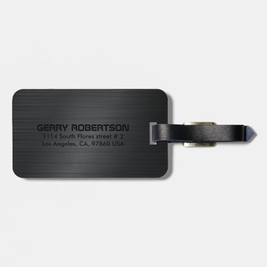 Monogramed zwart geborsteld aluminium textuur 2 bagagelabel (Achterkant horizontaal)