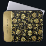 Monogramed zwart & Gold Damascus Pattern Laptop Sleeve<br><div class="desc">Monogrammed elegante zwarte achtergrond (verwisselbaar tot elke kleur) en gouden tonen die vochtige dampen vormen.</div>