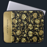 Monogramed zwart & Gold Damascus Pattern Laptop Sleeve<br><div class="desc">Monogrammed elegante zwarte achtergrond (verwisselbaar tot elke kleur) en gouden tonen die vochtige dampen vormen.</div>