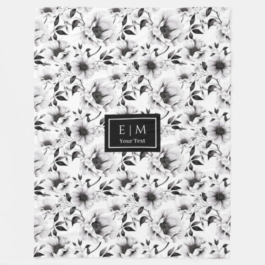 Monogramed zwart-witte bloemen deken gezellig (Voorkant)