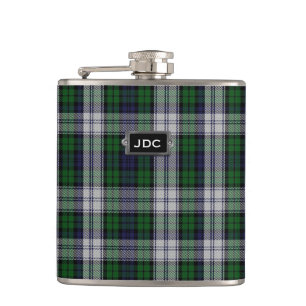 Monogramed Zwarte Horloge Jurk Tartan Plaid Flask Heupfles