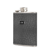 Monogramed zwarte, zwarte, zwarte lederen, maatkol heupfles (Links)