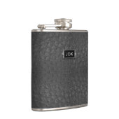 Monogramed zwarte, zwarte, zwarte lederen, maatkol heupfles (Rechts)