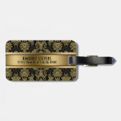 MonogramedBlack & Gold Floral Damaskers Bagagelabel (Achterkant horizontaal)