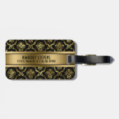 MonogramedZwart & Goud  Bloemen Damasks 2 Bagagelabel (Achterkant horizontaal)