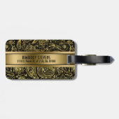 MonogramedZwart & Goud  Bloemen Paisley Bagagelabel (Achterkant horizontaal)