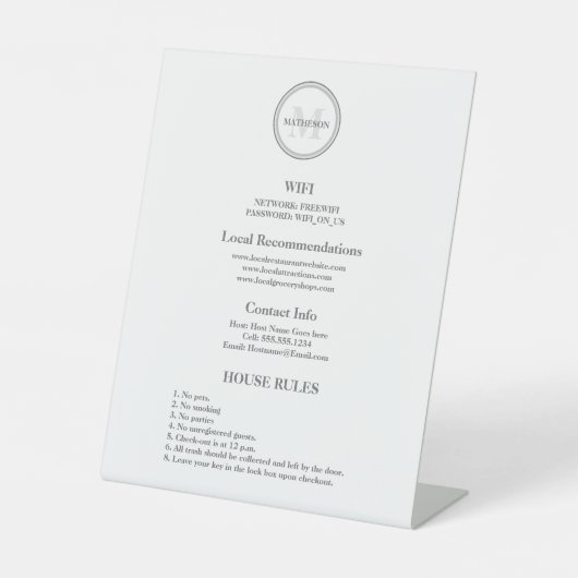 Monogramfositaliteit Hotel Guest Wifi en regels Reclamebord Met Voetstuk (Voorkant)