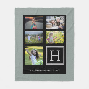 Monogramfotocollage van de roestgroene burlap fleece deken