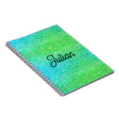 Monogramgradiënt blauw en groene glitterspargel notitieboek (Rechterzijde)