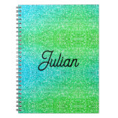 Monogramgradiënt blauw en groene glitterspargel notitieboek (Voorkant)