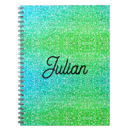 Monogramgradiënt blauw en groene glitterspargel notitieboek