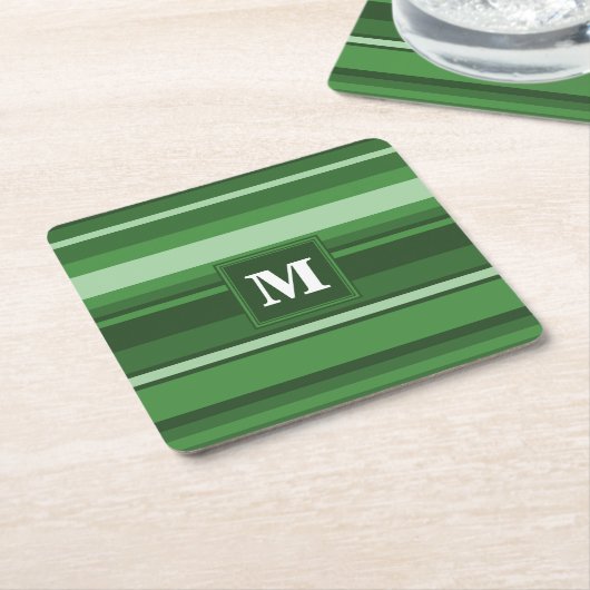 Monogramgroene strepen kartonnen onderzetters (Schuin)